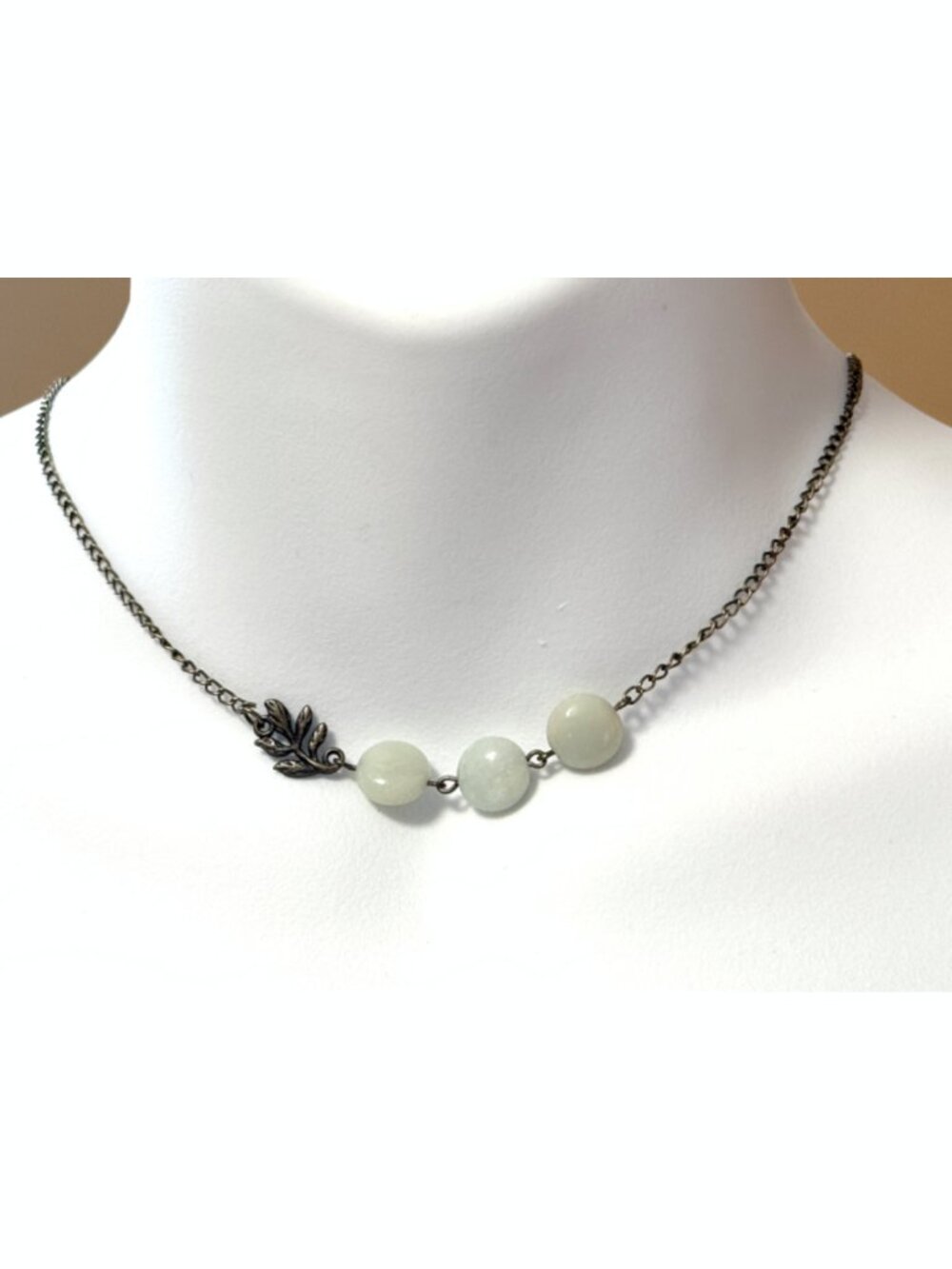 2/$20, Genuine Serpentine Leaf Branch Short Necklace, Gemstone & Bronze Chain